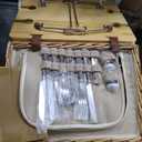 Multifunctional Wicker Picnic Basket Set for 4 with Blanket and Picnic Table, Insulated Picnic Set with Full Tablewares for Camping Outdoor Couples,Natural