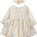 Newborn Infant Baby Girl Fall Winter Romper Dress White Beige Boho Lace Floral Clothes Toddler Long Sleeve Bodysuit