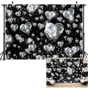 Black Heart Backdrop 7x5ft Early 2000s Photography Background Sweet Y2K PParty Decorations Banner Photo Props (7x5ft(82 X 59 Inch))