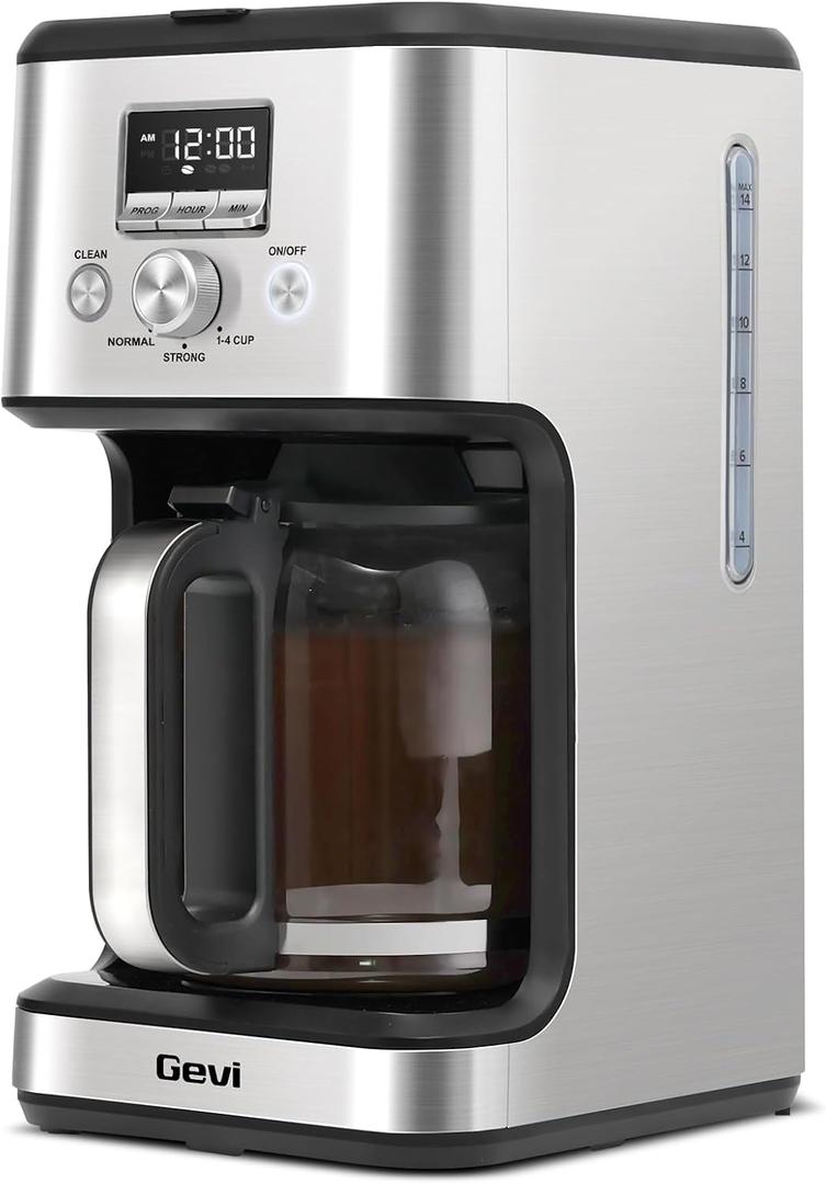 Gevi 14‑Cup Drip Coffee Maker, Programmable With Glass Carafe