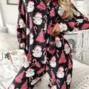 Ecosunny Valentines Day Pajama Set Women's Long Sleeve Sleepwear Soft Loungewear Two Piece Button Down Pjs Lounge Set (Black, L)