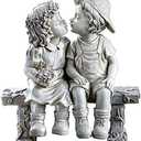 Lily's Home First Kiss Resin Garden Statue, Little Girl and Boy Kissing Yard Miniature Figurine,Small and Exquisite, 9 Inch