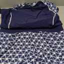 Halcurt Women's Long Sleeve Two Piece Rash Guard Swimsuit UPF Built in Bra Bathing Suit (Medium, Black Blue Floral + Printed Bottoms)