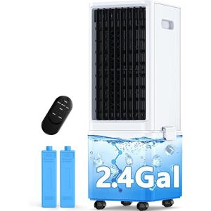 COOLECH Windowless Air Conditioner w/4 Mode&3 Speed, Waterless Alert, 2.4-Gal Tank for 24H Cooling, 12H Timer,20FT Remote, 70° Auto Swing Evaporative Air Cooler, Portable Air Conditioners for Bedrooms