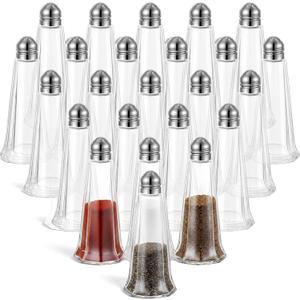 24 Pieces Clear Tower Glass Salt and Pepper Shakers, 1 Oz Refillable with Stainless Steel Lids for Home, Restaurant, and Kitchen Seasonings Supplies
