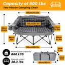 Heated Double Camping Chair, Camping Couch with 3 Heat Levels and 4 Heating Zones, Oversized Camp Loveseat Support 800lbs for Soccer Games, Tailgating, RV Travel, Beach Days（Not Battery）