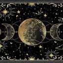 Mystical Gold Boho Triple Moon Door Mat, Witchy Celestial Sun and Moon Astrology Doormats for Front Door Outdoor Indoor Entrance Entryway, Witch Stars Aesthetic Area Rug Bath Mats, 17x30 Inch