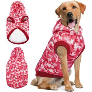 IECOii Dog Hoodie for Large Dogs, Warm Hoodie for Giant Breed Dogs Girl Boy, Fleece Lined Dog Sweatshirt Pullover with Leash Hole & Reflective Stripes, Fall Winter Great Dane Hoodies, Pink Camo, 4XL