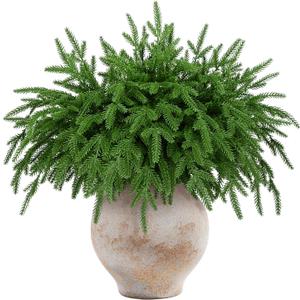 Norfolk Pine Stems for Christmas Decor, 50 Pcs Artificial Faux Realistic Pine Branches for DIY Crafts, Indoor Outdoor Holiday Decorations