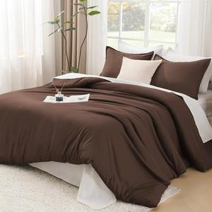 Litanika Brown Comforter Set Queen Size, 3 Pieces Lightweight Solid Bedding Comforter Set, All Season Fluffy Bed Set (90x90In Comforter & 2 Pillowcases) Brown