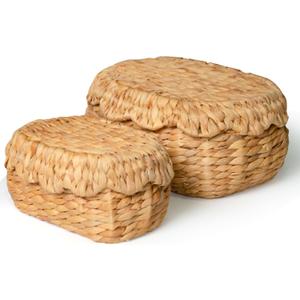 KOKODO Pack of 2 Scalloped Basket with Lids, Water Hyacinth Wicker, BOHO Handwoven Wicker Basket for Gifts, Diaper Caddy Organizer