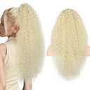 REECHO Ponytail Extension - 26" Long Curly 2-in-1 Claw Clip & Drawstring Ponytail Hair Extensions 100% Super Protein Pony Tail Hairpieces for Women - Natural Blonde