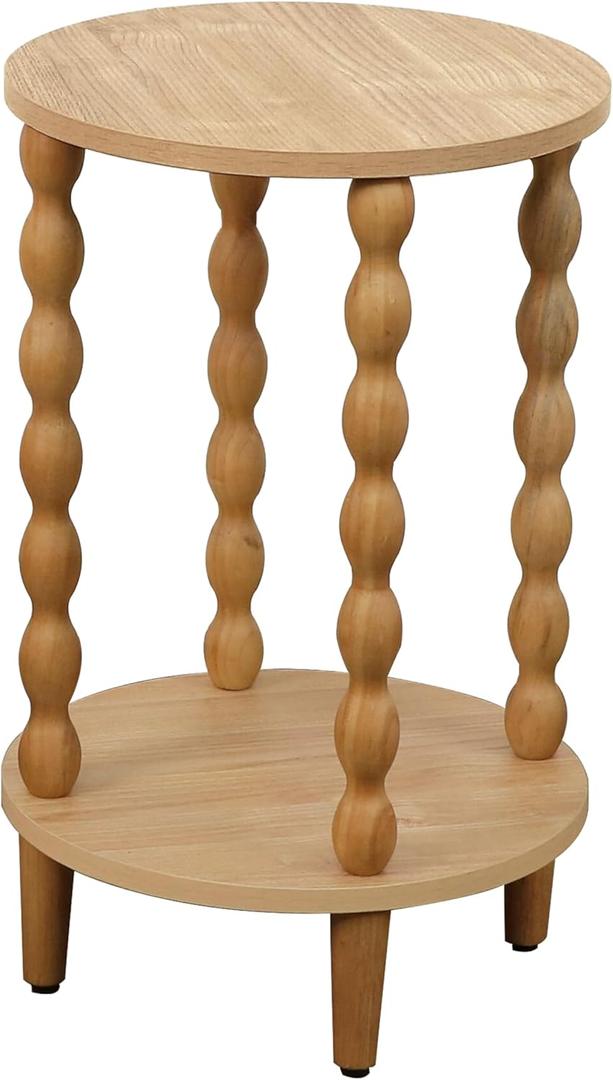 Wood Round Side Table, Small Bread End Table with Storage Shelf for Small Spaces, Nightstand for Living Room, Bedroom, Corners, and Office (Natural, Inches, 21.25, Inches, 13, Inches, 13)