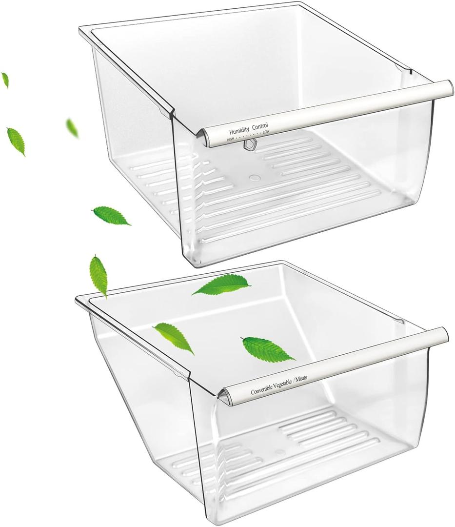 [2 Pack] Upgraded 2188656 Fridge Crisper Drawer Humidity Control Drawer UPPER & 2188664 Crisper Bin LOWER for Whirlpool Fridge Crisper Drawer,Kenmore Whirlpool Refrigerator Drawer Replacement Parts