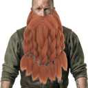 Viking Dwarf Long Braided Mustache Men's Pre-Styled Novelty Beard for Halloween Cosplay Parties, Red Brown