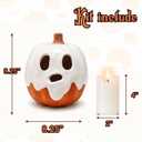 Halloween Decor - 8.5" H Resin Ghost Pumpkin with Flameless Candle for Indoor Outdoor - Cute Spooky Centerpieces Halloween Decorations for Tables Porch Yard Home Front Door Mantel