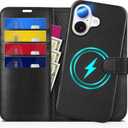 TUCCH Wallet Case for iPhone 16, Removable 2 in 1 RFID Blocking [4 Card Slots] [Wireless Charging] Kickstand PU Leather Magnetic Detachable Protective Folio Cover Compatible with iPhone 16 6.1", Black