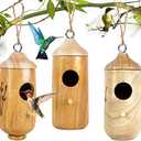 Humming Bird Houses for Outside Hanging Wooden Hummingbird Nest for Garden 3Pack