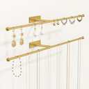 Wall Hanging Jewelry Organizer: 12.6'' Necklace Holder for Earring, Bracelet, Rings, Hairband, Glasses, Gold 2-Pack, Screws Included