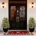 Set of 2 Christmas Urn Fillers with Lights,24 Inch Christmas Trees for Porch,Frosted Urn Fillers for Porch,Pathway Holiday Christmas Decorations with Red Berries,Pine Cones