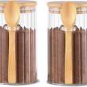 Steviieden 24 FL OZ Airtight Glass Jars with Bamboo Spoons Lids Overnight Oats Container Decorative Coffee Bar Food Storage Jar Cereal Nuts Salts Coffee Tea Flour Sugar Container Spice Jars (2Pack)
