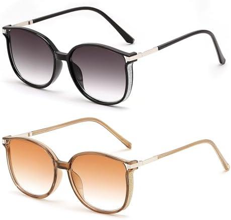 FEISEDY 2 Pack Stylish Reader Sunglasses for Women Fashion Lightweight UV400 Protection Full Lens Reading Glasses B0321