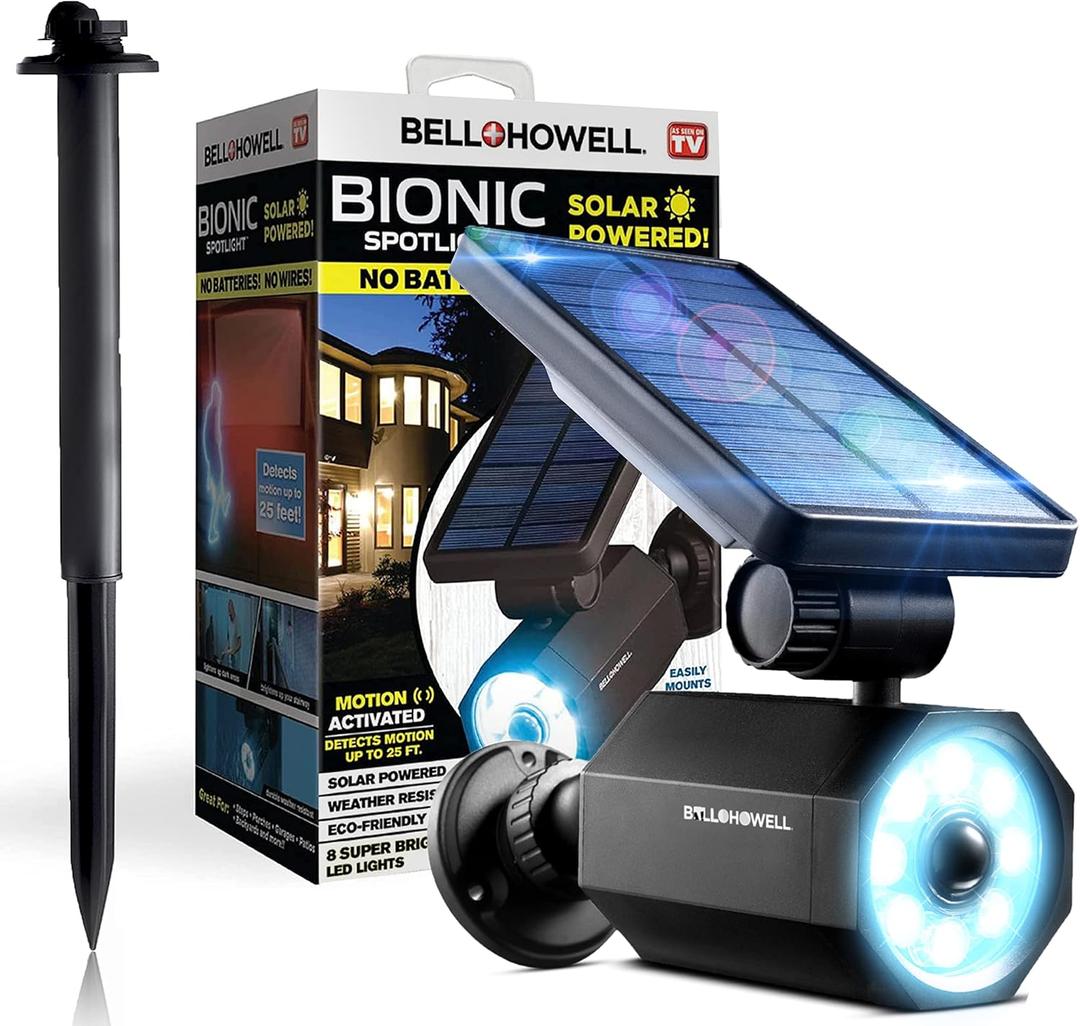 Bell+Howell Bionic Spotlight Deluxe Solar-Powered Spot Light 25 Feet Motion Sensor, Sun Panels, Waterproof Frost Resistant Patio, Yard and Outdoor Lighting As Seen On TV, Black (1 Pack)