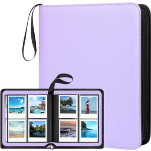 256-Pocket Photo Album for Polaroid I-Type/600/SX-70 Instant Photos, Leather Picture Book with Zipper for Polaroid Now/Now+/OneStep/OneStep 2 Instant Camera (Purple)