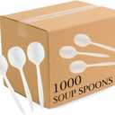 Plasticpro Cutlery Plastic Soup Spoons Medium Weight Disposable Silverware (White,1000 Soup Spoons)