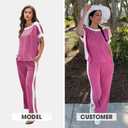 EXLURA Womens Summer 2 Piece Outfits Color Block Short Sleeve Tops Tracksuit Wide Leg Pants Matching Set Lounge Sets 2025 (Brown)