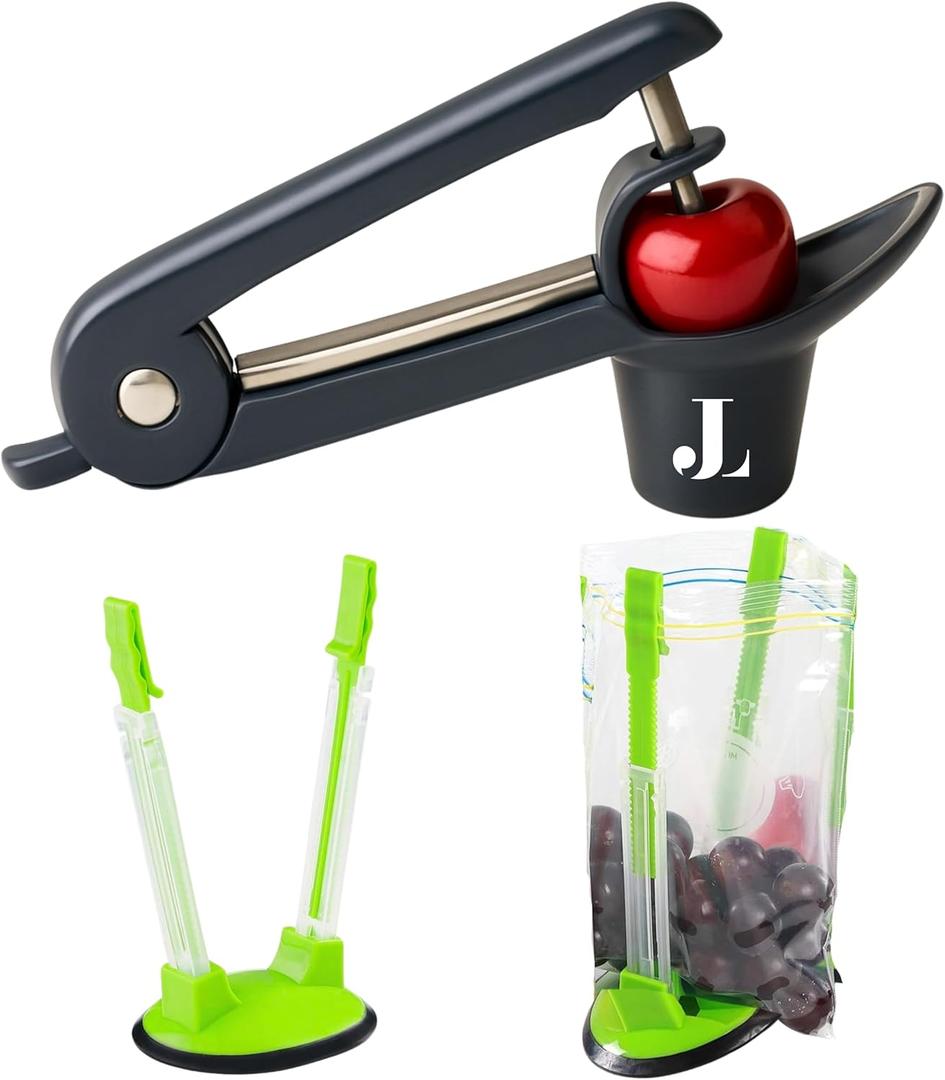 Introducing The Quick-Remove Cherry And Olive Pitter With 2Pcs Freezer Bag Holder. A Ultra Fast Cherry Pitter Tool Pit Remover & Convenient Bag Stand.