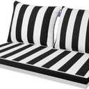 Outdoor Loveseat Cushion Set 44'' x 24'', Outdoor Cushions for Patio Furniture with Fastness Cover, Water Repellent Outdoor Seat Cushion and Couch Back Cushions for Bench, and Swing (Black Stripes)