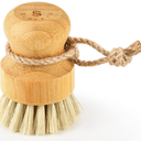 SUBEKYU Bamboo Dish Scrub Brushes for Kitchen, Cleaning Scrubber for Washing Cast Iron Pan/Pot, Natural Sisal Bristles, 1 Pack