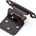 Ravinte 50 Pack (25 Pairs) 1/2" Overlay Cabinet Hinges, Self-Closing Semi-Concealed Face Mount, Antique Copper Decorative Hardware with Door Bumpers for Kitchen & Cupboard Doors