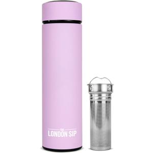 London Sip Multi-Purpose Tea Infuser Travel Mug and Tumbler Fruit Infuser Flask Hot and Cold Double Wall Stainless Steel Thermos with Extra-Long Infuser, Gentle Lilac