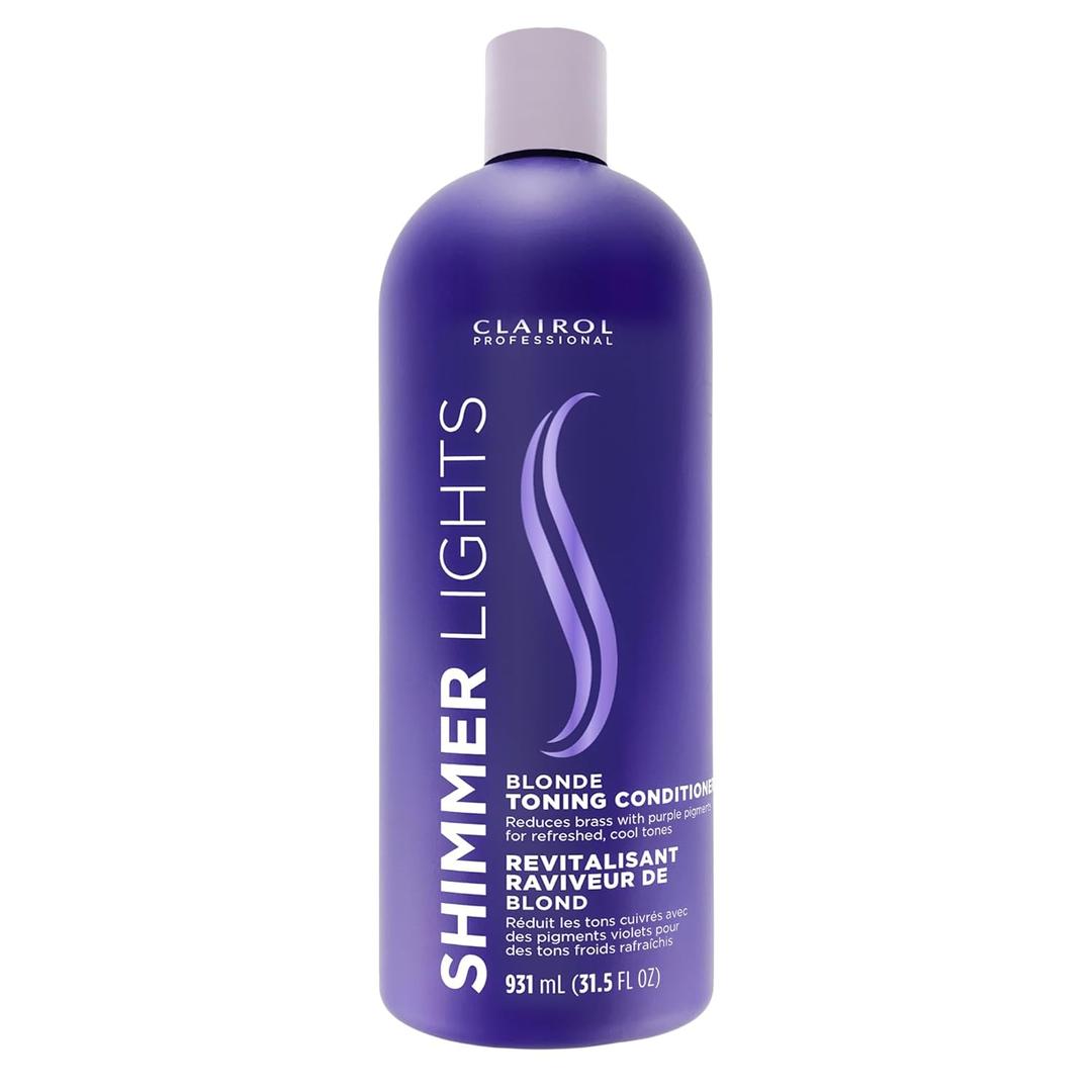 Clairol Professional Shimmer Lights Purple Conditioner | Neutralizes Brass & Yellow Tones | For Blonde, Silver, Gray & Highlighted Hair 31.5 Fl Oz (Pack of 1)