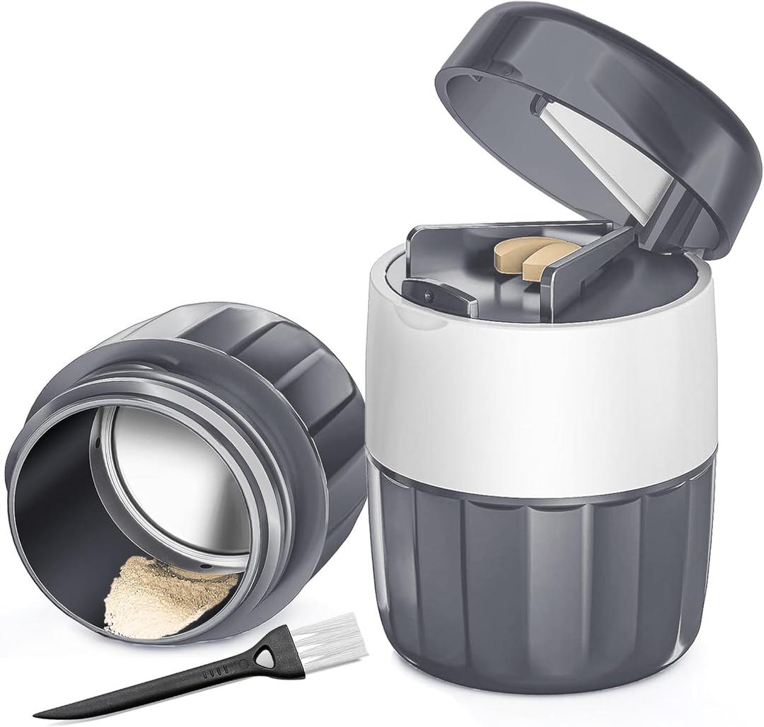 DUBSTAR 3-in-1 Pill Crusher Pill Grinder, Pill Crusher Fine Powder with Brush, Pill Crushers for Elderly with Pill Cutter and Storage, Pill Cutter Splitter for Small or Large Pills (Grey)