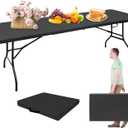 Portable 8Ft Folding Table, Heavy Duty Plastic Fold-in-Half Utility Foldable Dining Table, Multi-Purpose Plastic Folding Table with Carrying Handle for Camping and Party Indoor/Outdoor (Black)