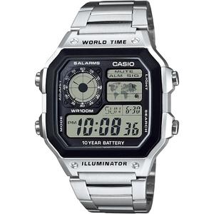Casio AE1200WH Series | Men's Digital Watch | 100M WR | Multi Alarms | 100 SEC Stopwatch | Countdown Timer | World Map for World Time | LED Light | LC Analog Display | 10 Year Battery (Silver)
