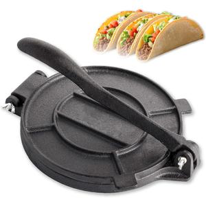 Cast Iron Tortilla Press, Heavy Duty Tortilla Pataconera, 12-inch Flour Tortilla Press with Foldable Handle, Taco press with Some Parchment Paper, Roti Maker, Black