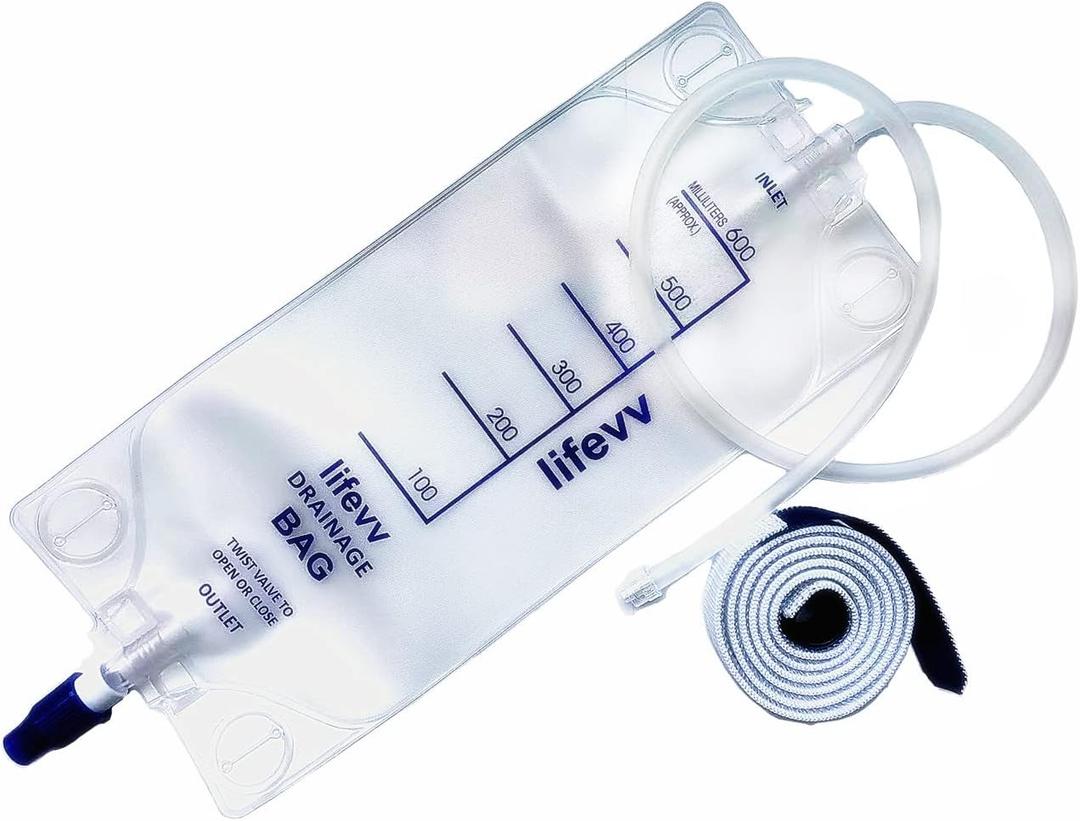 Lifevv 600 ML Urine Drainage Bag, Drainage w/Clear Bag, Nephrostomy Bag,with 24" Silicone Tube,Twist Drain Valve (1 Pack)