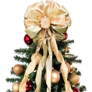 45 * 13Inch Christmas Tree Topper Bow Decoration, Large Glitter Tree Decoration Ornaments(Gold)