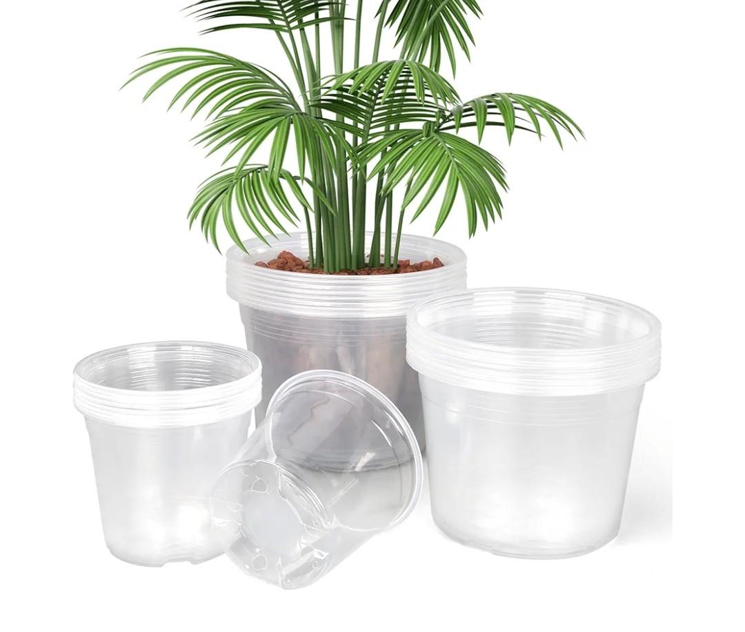 6/8/10 Inch Large Clear Nursery Pots with Drainage, 24 Pack Plastic Plant Pots for Seedlings Flowers Succulents Vegetable, Indoor Outdoor Gardening (6/8/10 Inch-24Pack)