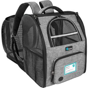PetAmi Expandable Dog Backpack Carrier for Cats & Pets, Breathable Cat Carrier Backpack with Top Window & Multi-Entry, Ventilated Foldable Travel Carrier for Small Medium Pets up to 18 lbs, Light Gray