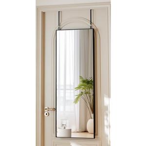16" x 50" Adjustable Height Over The Door Mirror - Rectangular Full Length Hanging Door Mirror with Shatterproof Tempered Glass Black Metal Frame for Dormitory