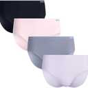 Reebok Womens Hipster Panties - 4 Pack Tag Free Stretch Performance Panties for Women - Stay-Put Seamless Underwear for Women, L