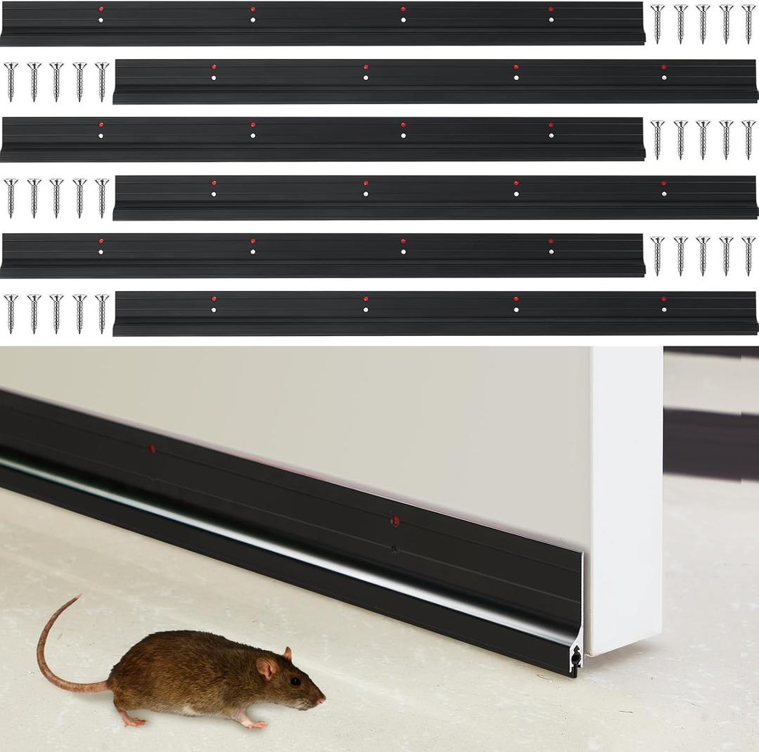 Gisafai 6 Pack 36 Inch Door Sweep, Aluminum Mouse Stopper Seal Strip | Rodent Proof for Garage Doors, Weather Draft Blocker Seal, Noise Reducer, Includes Mounting Screws, Black Aluminum Finish