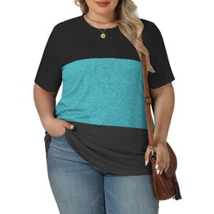 VISLILY Womens-Plus-Size-Summer-Tops Trendy Color Block T Shirts Casual Crewneck Cute Short Sleeve Blouses Tunics Tees XL-5XL (XXXL)