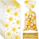 100 Pcs Boho Candy Bags Groovy Hippie Boho Treat Bags Boho Sun Party Favor Supplies Bag with 100 Pieces Golden Twist Ties for Birthday Wedding Baby Shower Groovy Retro Hippie Party Supplies