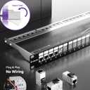 VCELINK 24 Port Shielded Cat6A Keystone Patch Panel, 1U 19-Inch All Metal Ethernet Patch Panel with Inline Keystone and Cable Management Bar, 1.5mm SPCC Network Distribution Frame with Grounding Wire